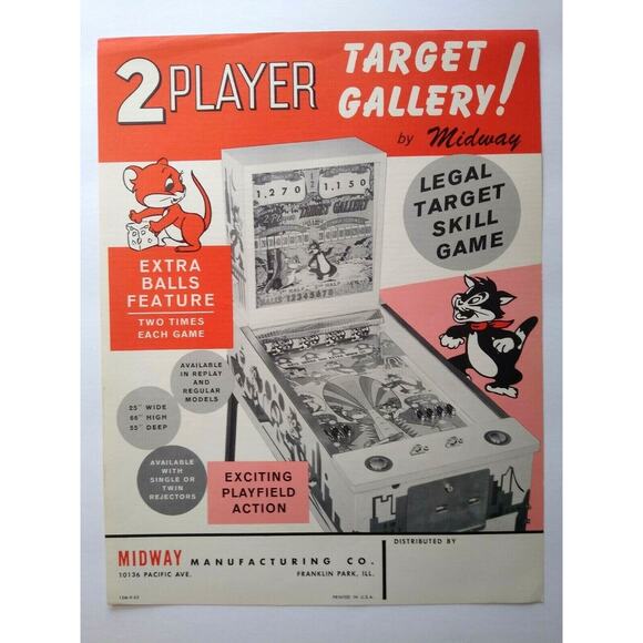 Target Gallery Baseball Pinball Machine Promo Art Original 1962 Pitch And Bat - Picture 2 of 4
